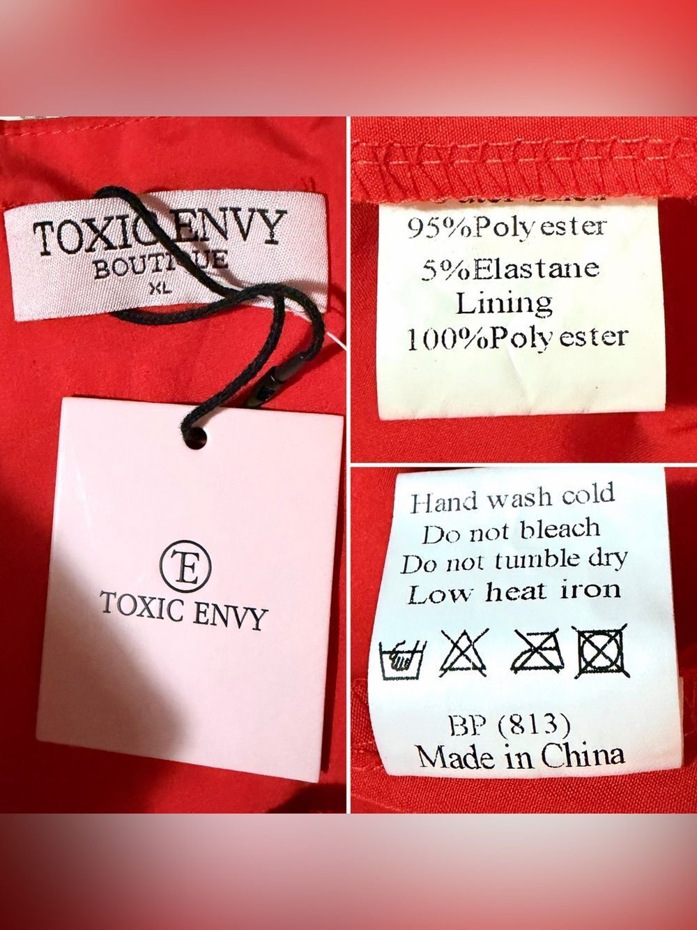 TOXIC ENVY Charlotte Strapless Midi Dress Red Sweetheart Bodice XL NWT - Picture 10 of 12